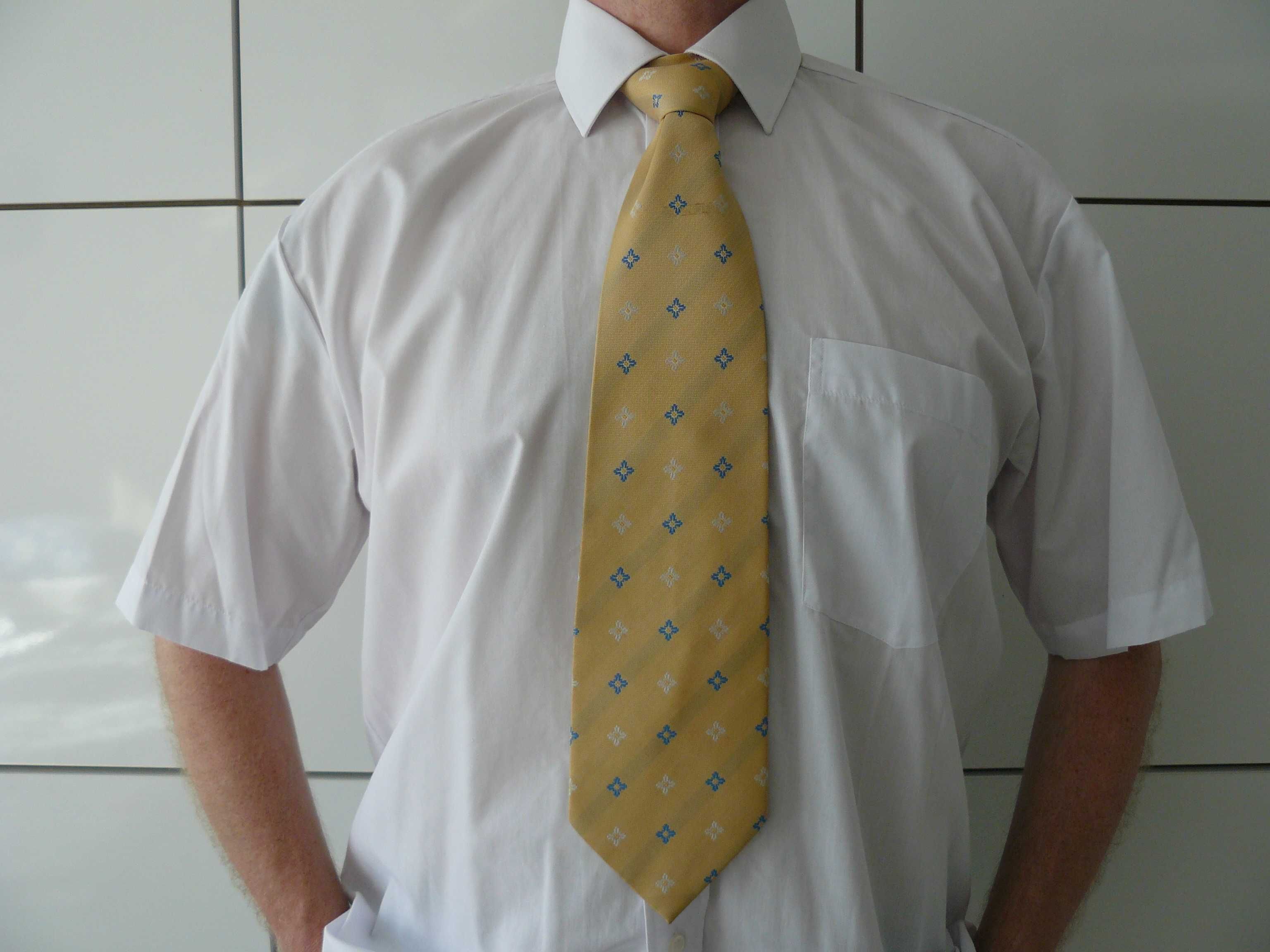 2 x Krawat Męski Żółty i Granatowy Modny Fason