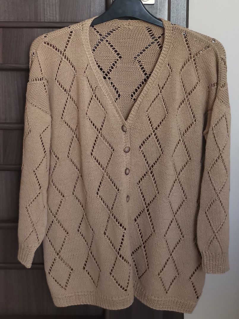 Nowy sweter ażurowy bawełniany rękodzieło rozmiar 50-52 /XL