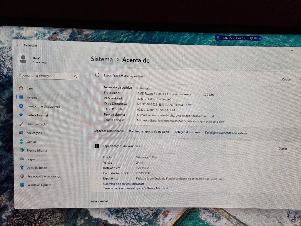 Pc 7800x3D, 32Gb, 1Tb, 850W, sem grafica