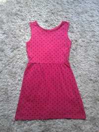 Sukienka bawełniana młodzieżowa 158 XS S różowa kropki