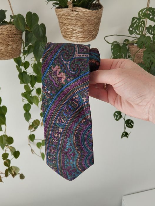 Krawat jedwabny 100% silk kolorowy, ornament, we wzorki 9 cm Angelo Li