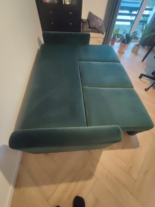 Sofa rozkładana ze schowkiem butelkowa zieleń