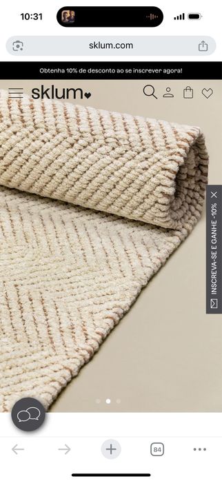 Tapete bege e branco em juta e algodão 3x2m