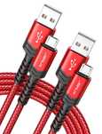 2 szt. JSAUX Nylonowy kabel micro USB do ładowania, 3 A  2 M czerwony