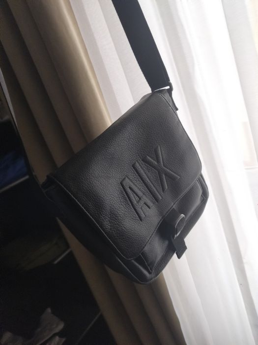 Чёрная мужская Кожаная Барсетка Armani Exchange