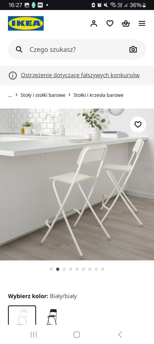 Taboret składany z oparciem, biały/biały, 63 cm