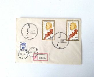 Całość pocztowa 1986 Konkurs Skrzypcowy Wieniawski znaczki koperta