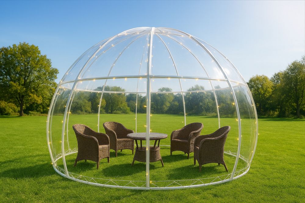 Прозора сфера, купол для кафе та відпочинкових зон, глемпінг, геокупол