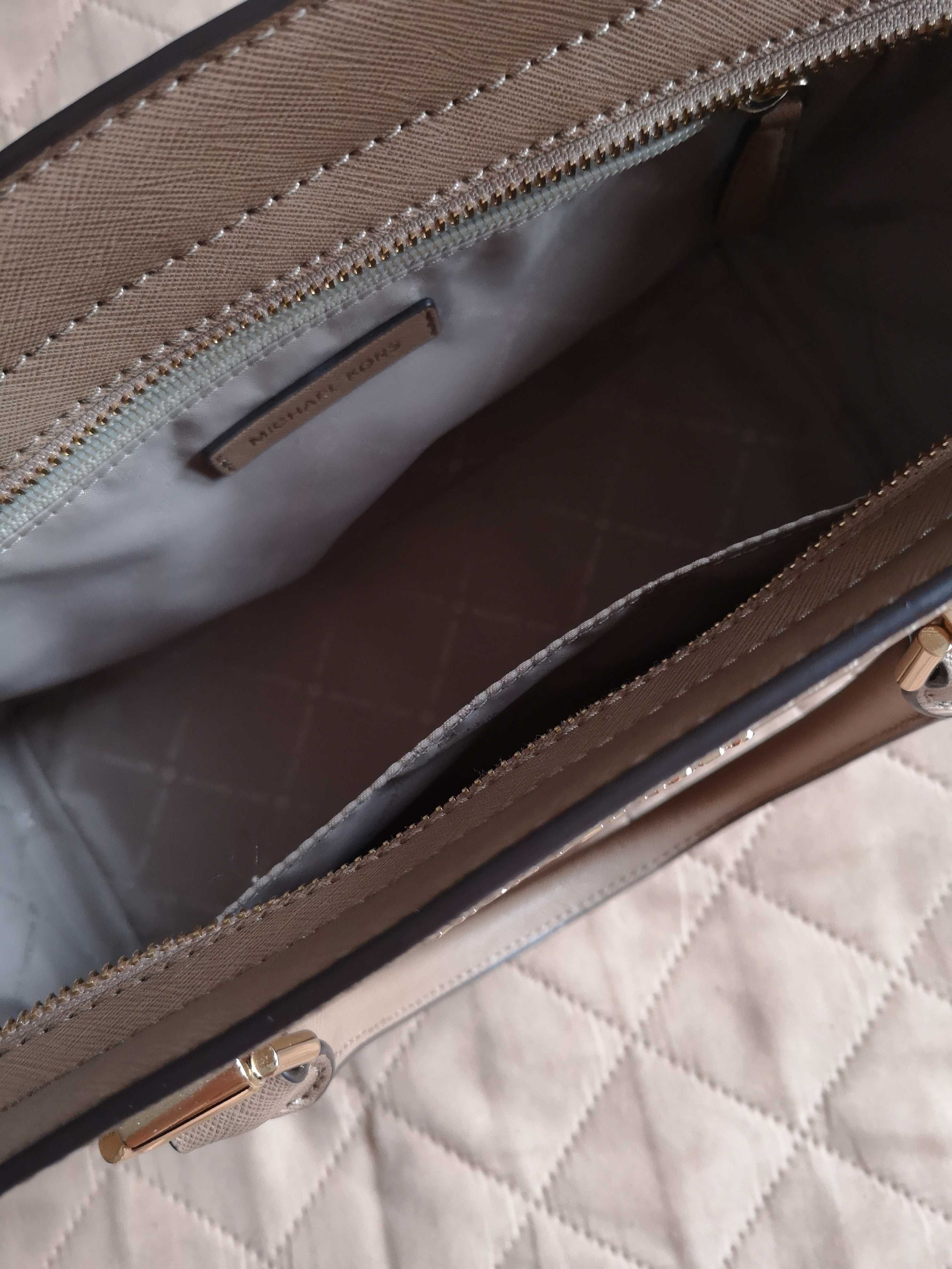 Torebka shopper Selma Michael Kors khaki rączki pasek skóra saffiano