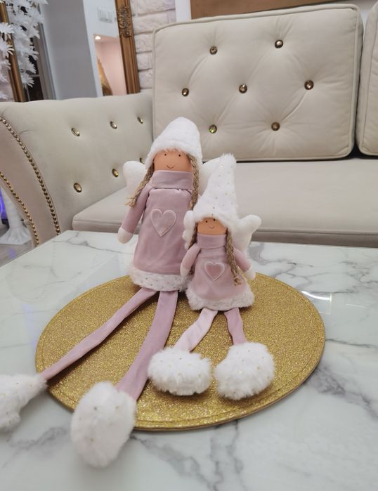 Anioły świąteczne pudrowy róż zestaw 2 sztuki