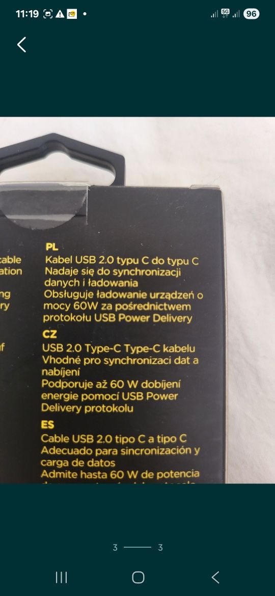 Kabel usbC do transmisji danych i szybkiego ładowania