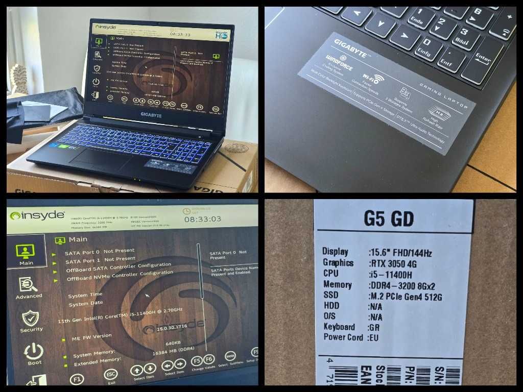 GIGABYTE G5 GD, 15.6″, Intel Core i5-11400H, RTX 3050, 16/512Gb SSD.