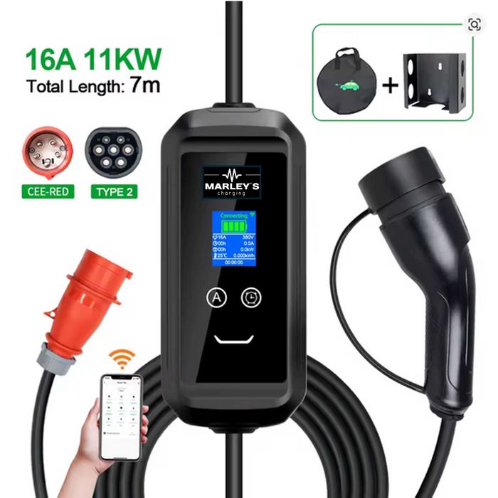 Carregador Portátil 11 kw - 16A - Sup. Parede - WI-FI e APP - 7 METROS