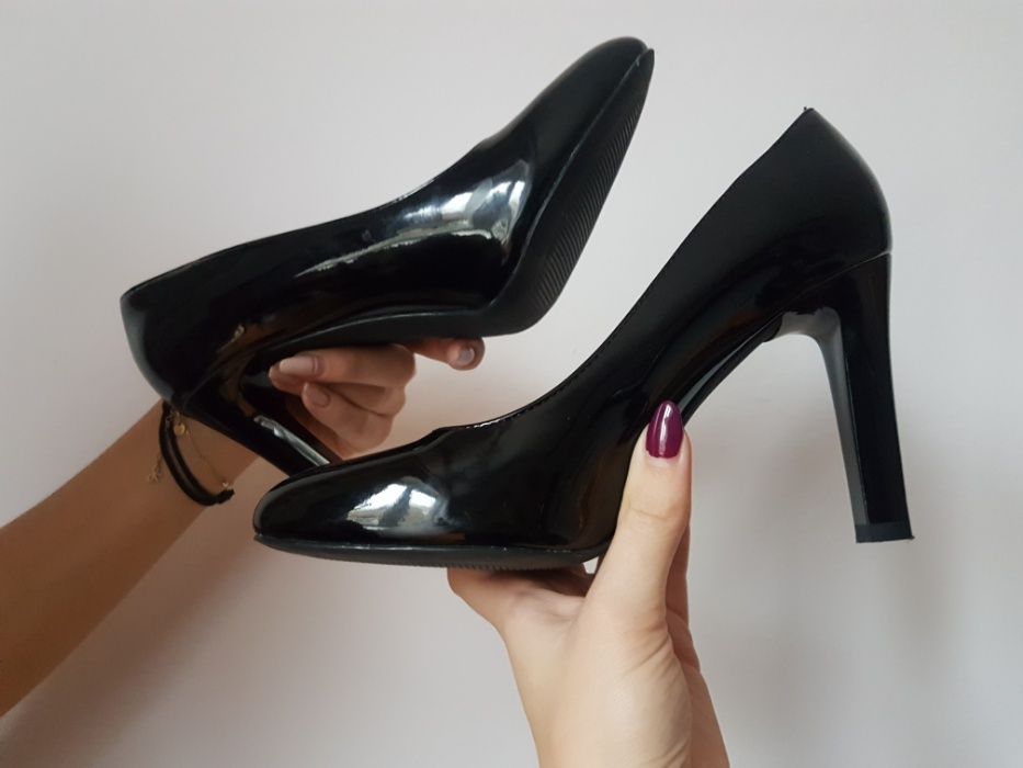 Buty na obcasie lakierowane szpilki lakierki 37 37,5 38 obcasy czarne