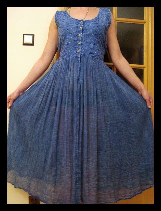 Niebieska,indyjska MAXI sukienka na ramiączkach 40/L