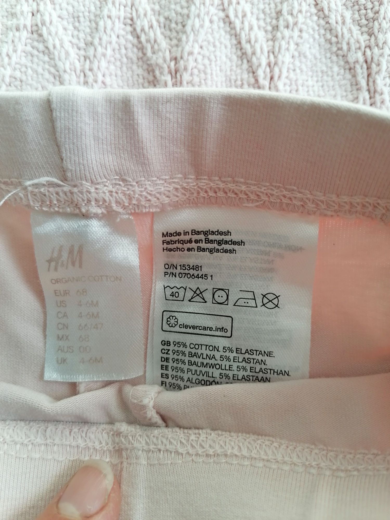 Legginsy spodnie różowe H&M 68 bawełna