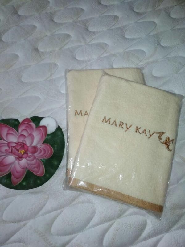 Полотенце Mary Kay, Мери Кей кремовое с вышивкой 100% хлопок