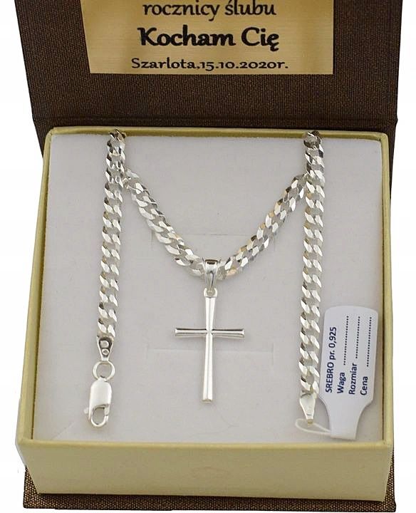 Łańcuszek Srebrny Pancerka z Krzyżykiem  Grawer Gratis