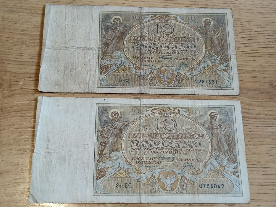 Stare Przedwojenne Banknoty 10zł 1926r Banknot 10zł 1929r Vintage