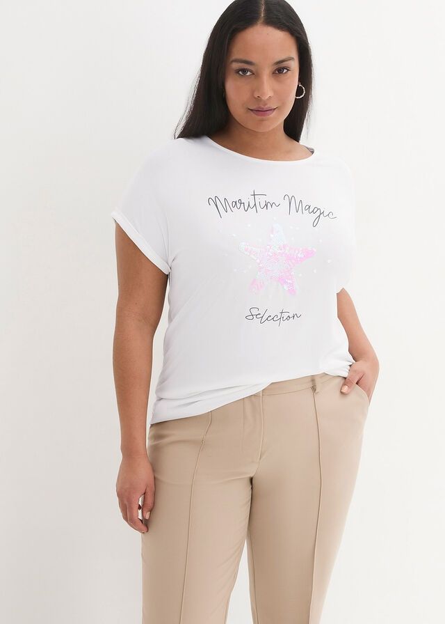 B.P.C t-shirt biały z cekinowym wzorem i napisem r.52/54