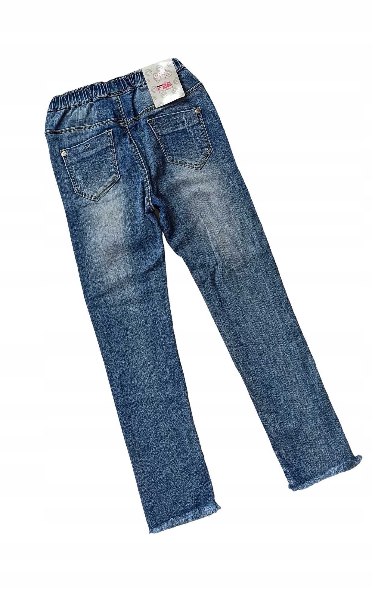 Spodnie jeans dla dziewczynki na gumce nowy 110-116