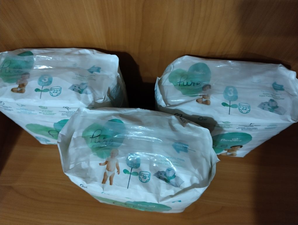 Pampers Pure Protection, размеры 3 (6-10 кг), 4 (10-14 кг), 22 штуки