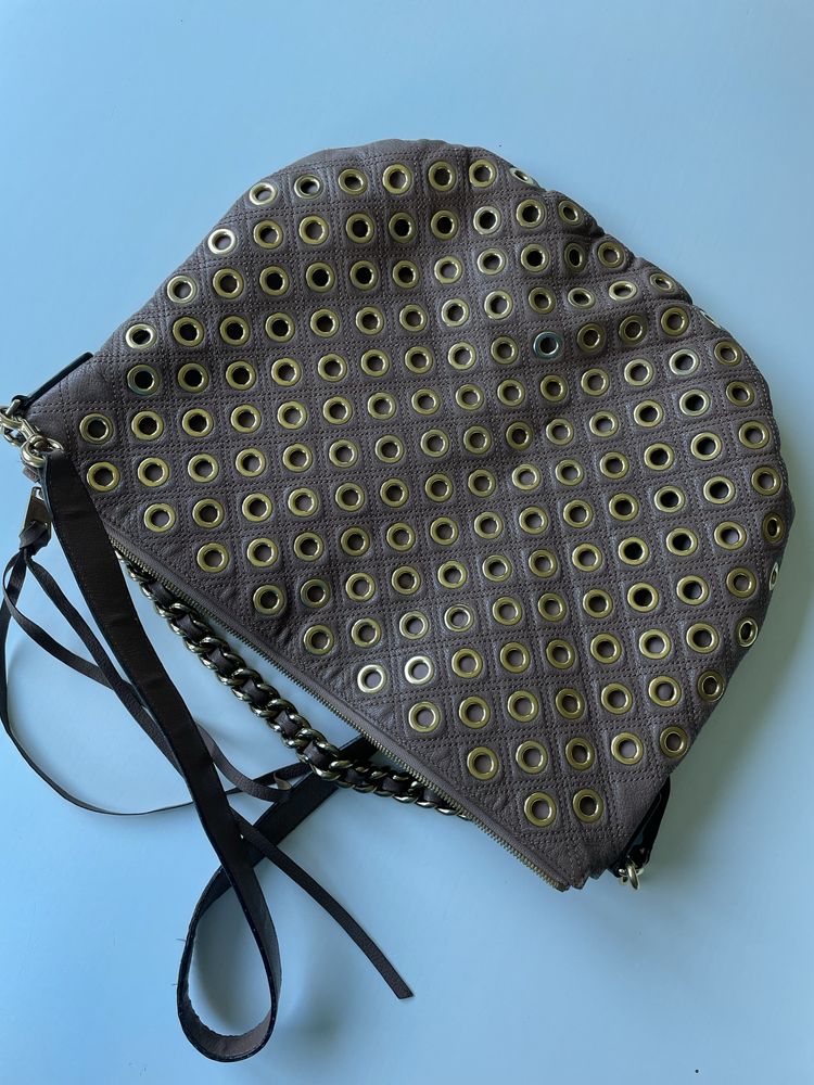 Marc Jacobs duża skorzana torba brązowa złota łańcuch camel shopper