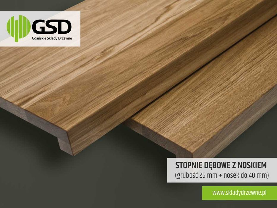 Dębowe stopnie schodowe 25mmx1100x690