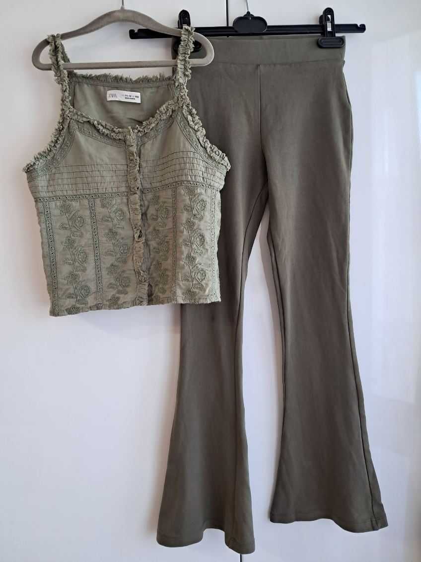 Cudny zestaw:) ażurowa bluzeczka legginsy flare roz 146/152