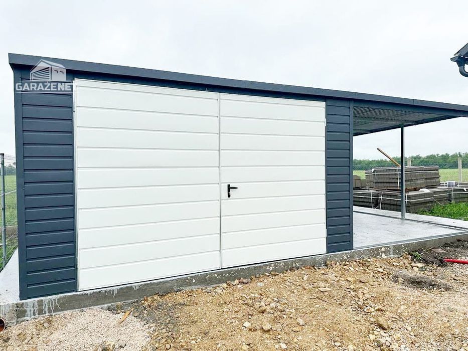 GARAŻ BLASZANY 4m x 6m Wiata 3X6 Brama Antracyt + Biały 4X6 GB285