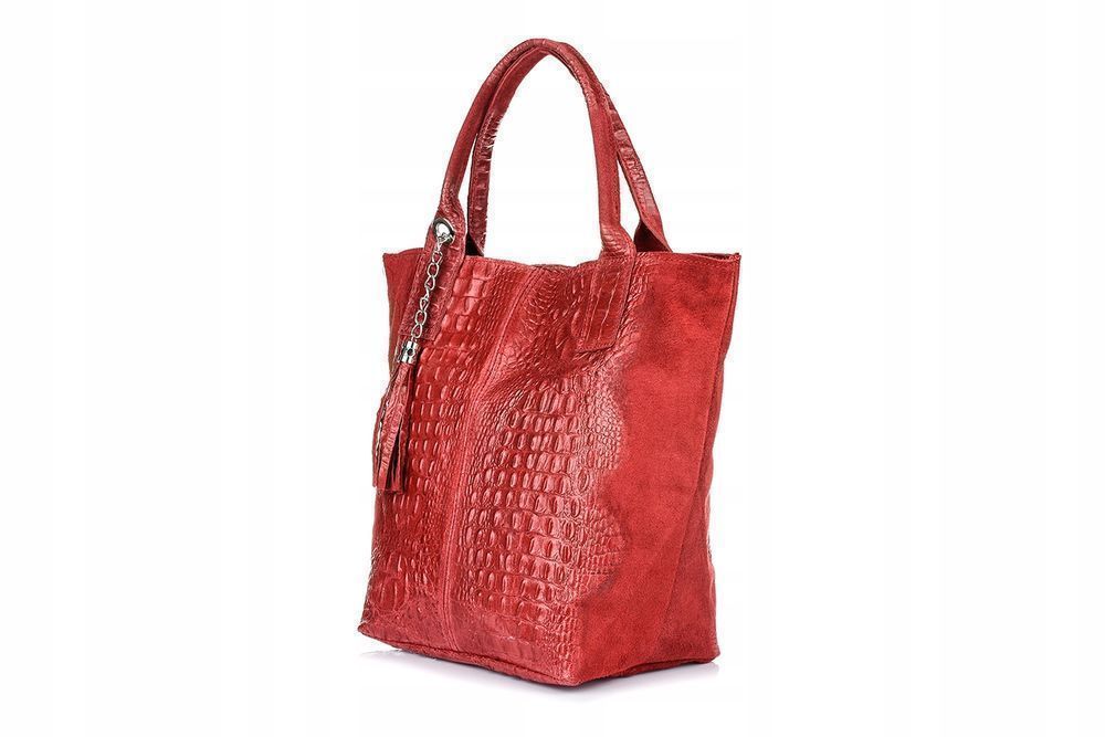 Czerwona duża torebka torba skórzana damska shopper A4 ze skóry nowa