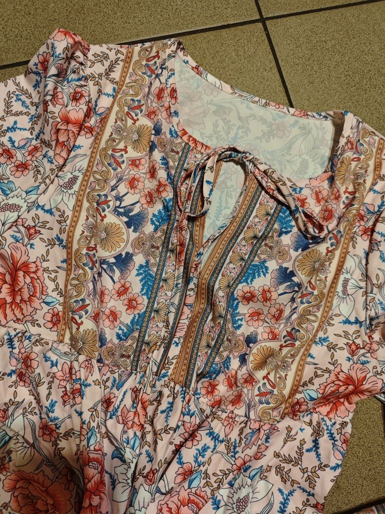 Sukienka w kwiaty elegancka weselna komunijna retro vintage ciążowa