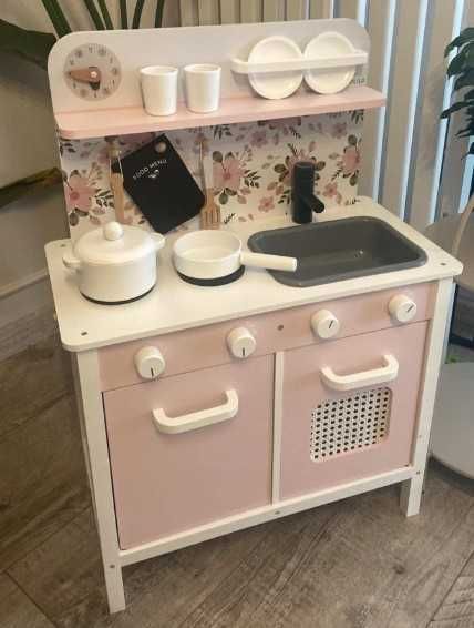 Drewniana Kuchnia dla Dzieci Edukacyjna Pastelowe Kolory + Akcesoria