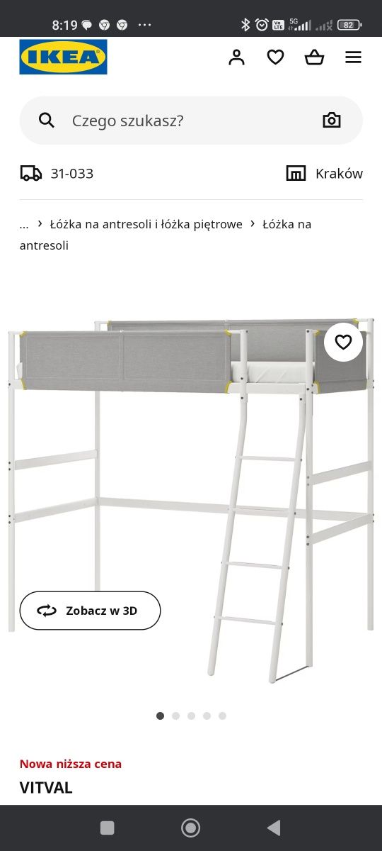 Lozko na antresoli IKEA (VITVAL) prawie nie uzywane