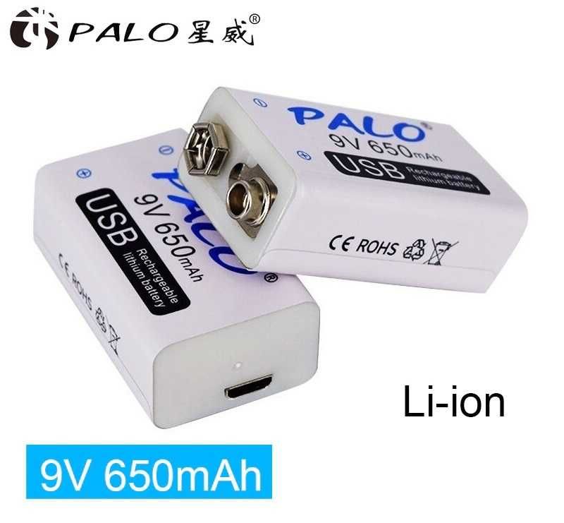 PALO 9V Аккумуляторная батарея 650mAh 6F22 Micro USB li-ion крона