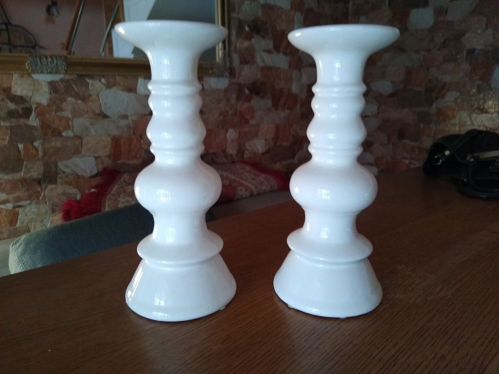 Świeczniki białe ceramiczne rękodzieło 30 cm