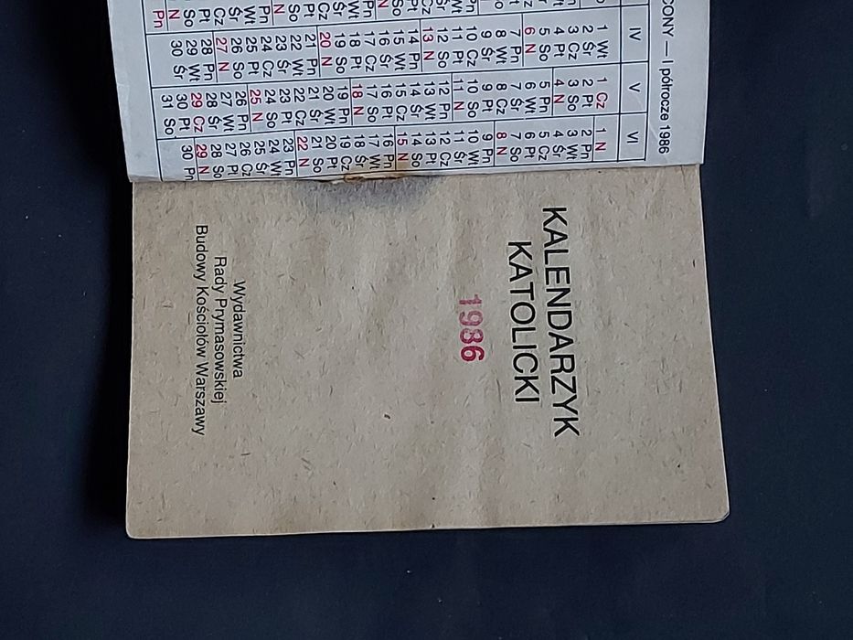 Stary kalędarz mały kieszonkowy 1986rok z czasów PRL