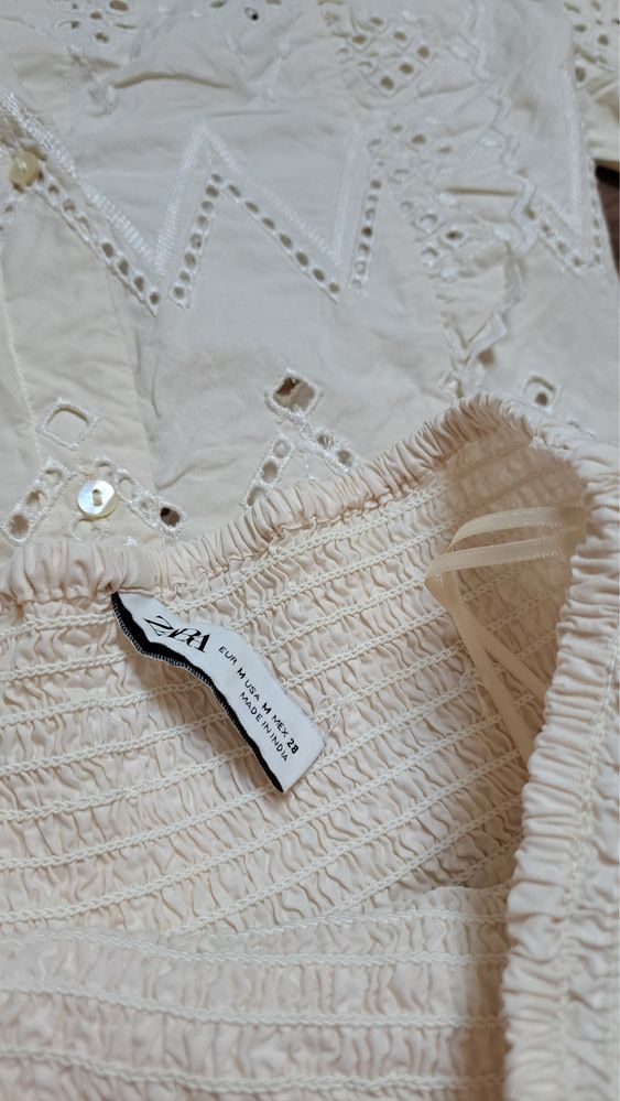 Komplet ażurowy Zara r.M spódnica bluzka ecru hafty kpl blogerski boho