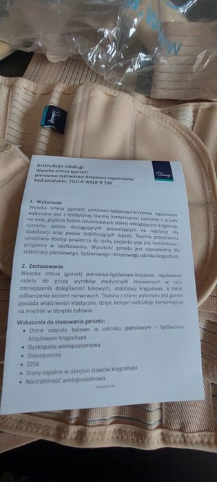 Orteza (gorset) piersiowo-lędźwiowo-krzyżowa regulowana model TGO-R704