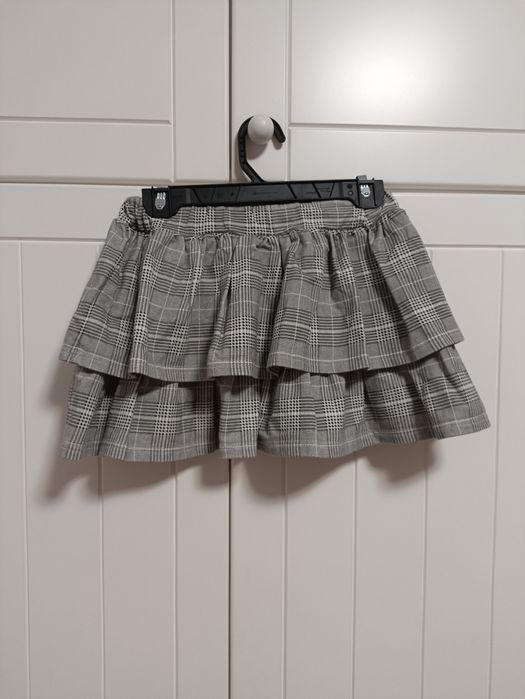 Szara spódniczka dresowa w kratę r. 110 (4-5 lat) falbany