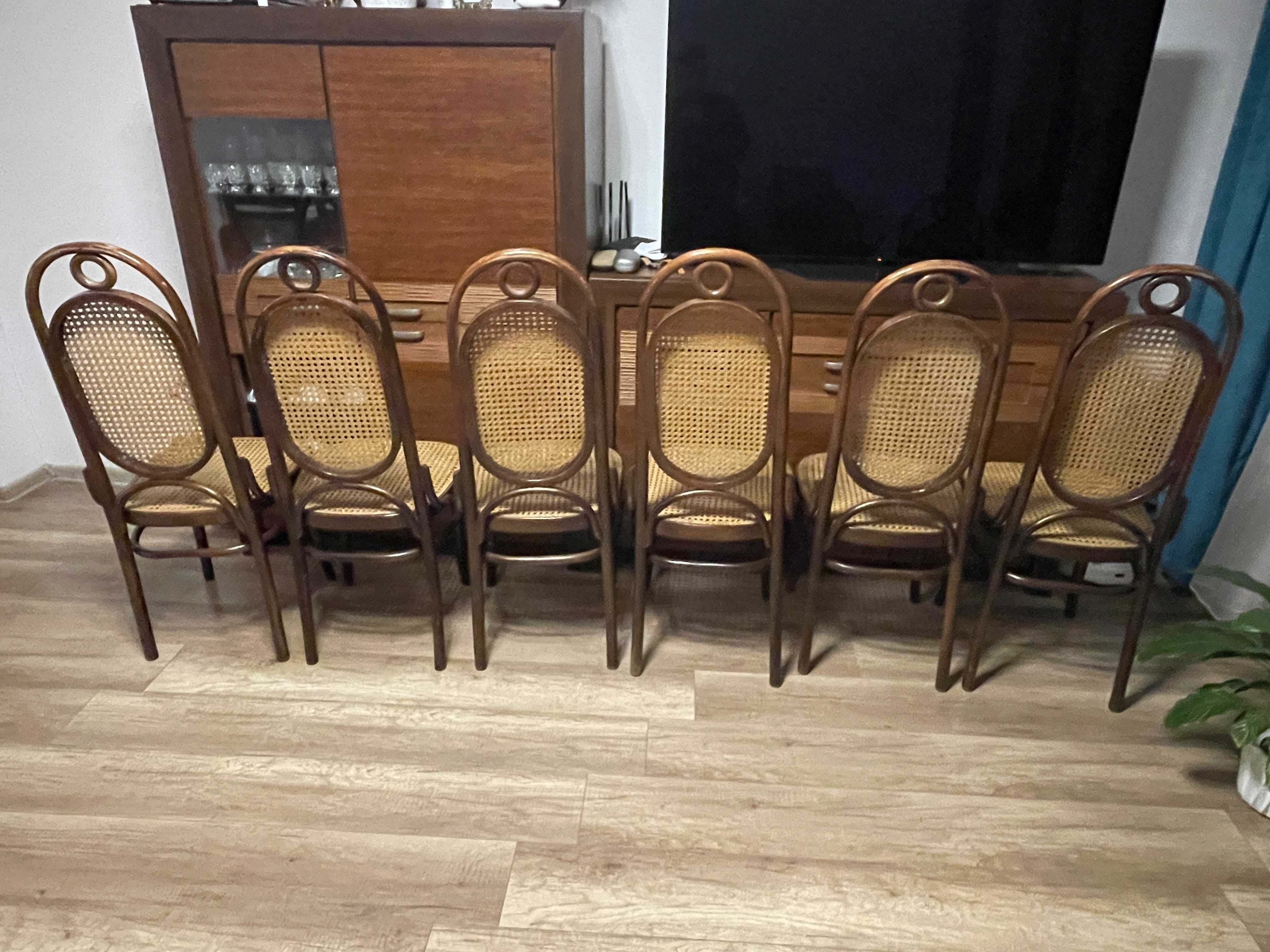Krzesła PRL model A-18 bracia Thonet rattanowe vintage komplet