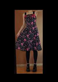 Sukienka goth lolita Pin Up w szminki i pudle, różowa czarna