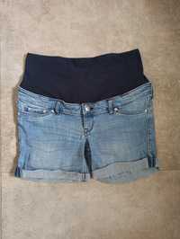 Krótkie niebieskie jeansowe spodenki ciążowe H&M mama 38