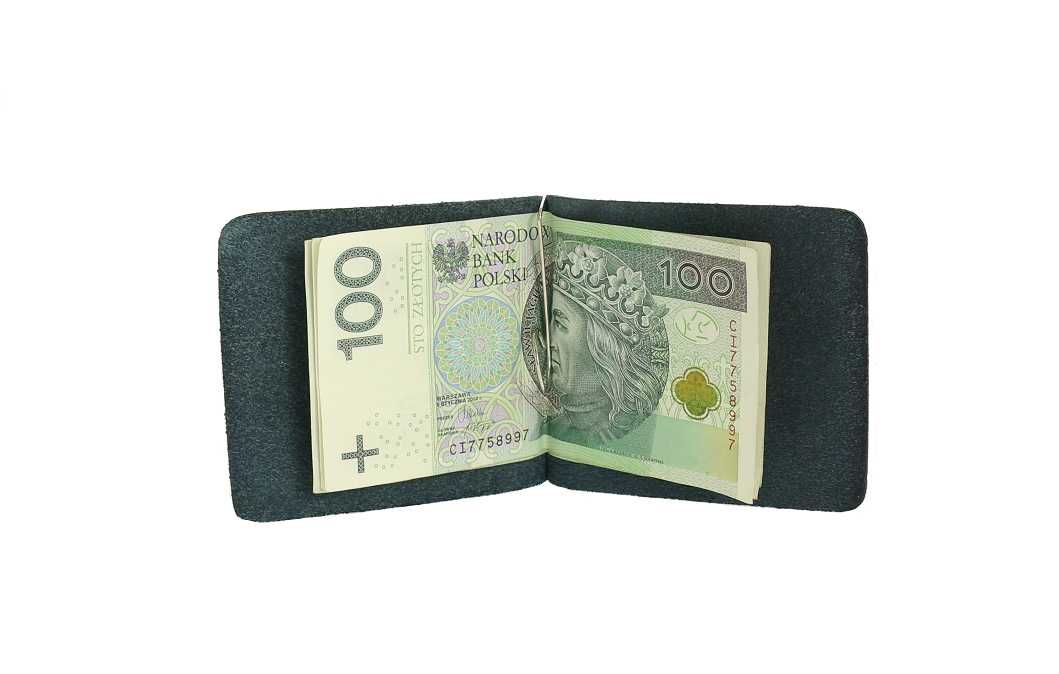 Męski elegancki skórzany portfel banknotówka slim granatowy