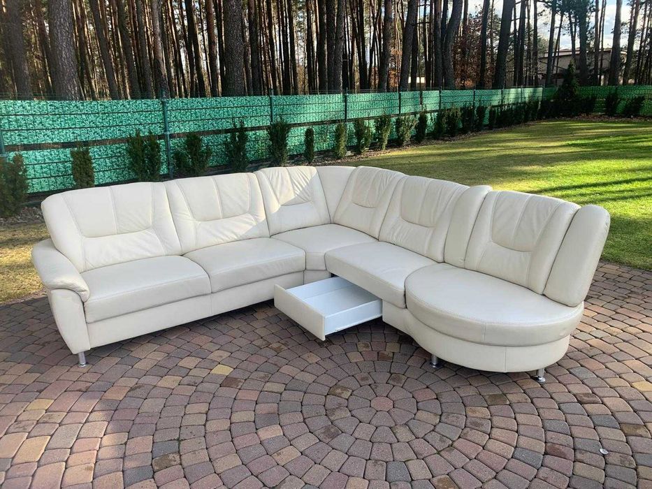 wohnwert niemiecki narożnik skóra naturalna ekrii