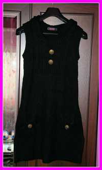 Czarna sukienka/tunika dzianinowa, rozmiar uniwersalny, Długi sweter