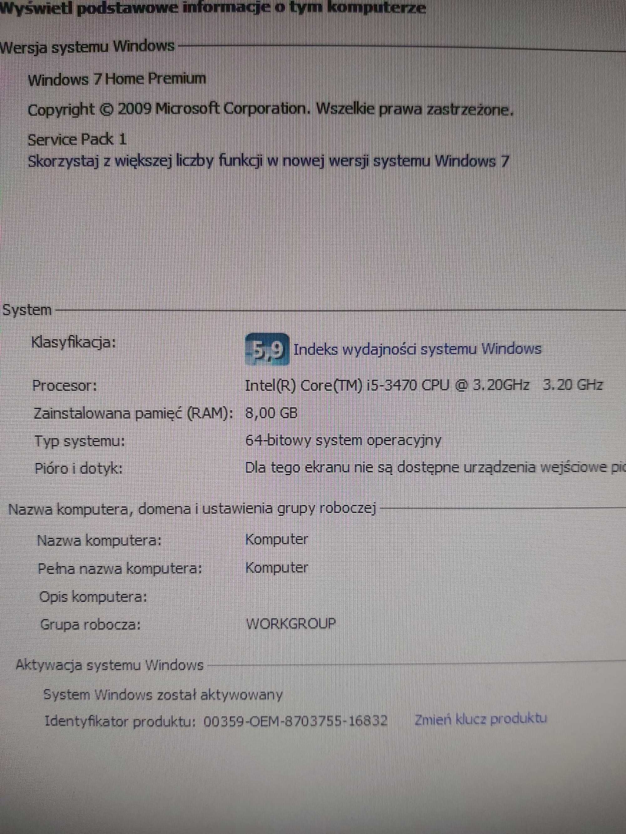 Komputer stacjonarny Intel i5-3470 MSI GeForce GTX TI