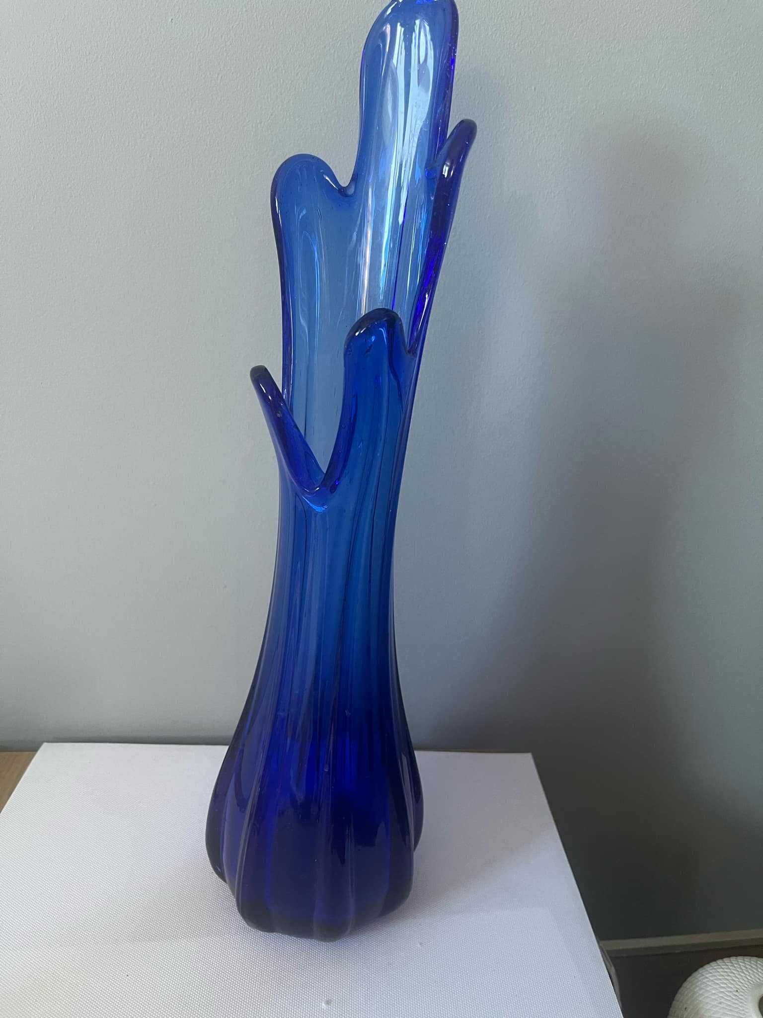 Piękny szklany wazon kobalt błękit 39 cm