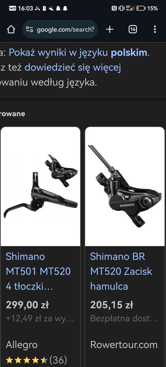 Hamulec shimano mt501