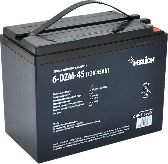 Акумуляторна батарея тягова MERLION 6-DZM-45, 12V, 45Ah